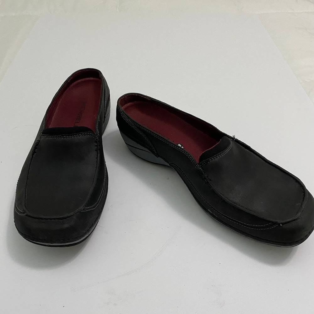 Merrell Mules Women Size 8 Black Leather Commuter Slip On Casual Comfort Shoes - Picture 2 of 7